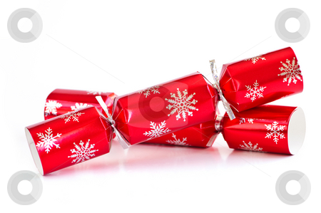 Christmas crackers Christmas crackers stock photo, Two red Christmas crackers isolated on white by Elena Elisseeva