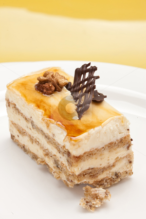 To use this stock image in your creative project, please select the size you need over to the right and click the "Add to Cart" button.
Your downloaded image will come with the Cutcaster watermark removed so don’t worry about the watermark you see on this page. Pastry filled with custard stock photo, Food series: pastry with chocolate and circassian walnut by Gennady Kravetsky