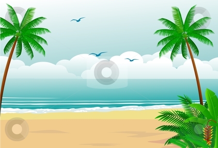 Tropical beach Tropical beach stock vector clipart, Peaceful tropical forest by Surya Zaidan