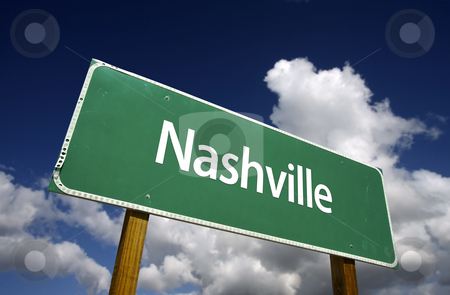 Nashville Green Road Sign Nashville Green Road Sign stock photo, Nashville Road Sign with dramatic blue sky and clouds - U.S. State Capitals Series. by Andy Dean
