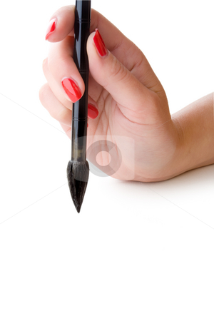 Calligraphy Calligraphy stock photo, Woman's hand holding calligraphic brush by Vladimir Semenov