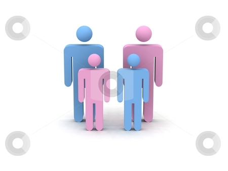 Family Family stock photo, Digital render of blue and pink figurines symbolizing a family by Oliver Klimek