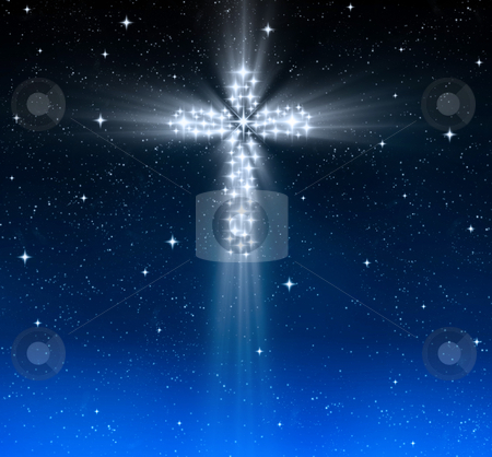 Christian cross in stars Christian cross in stars stock photo, Great glowing christian cross in starry night sky by Phil Morley