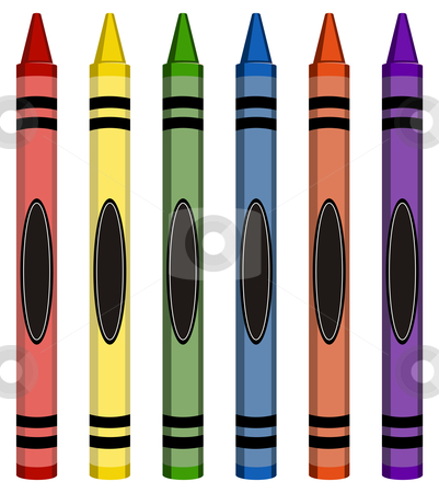 Colorful Large Crayons Colorful Large Crayons stock vector clipart, Six colorful crayons isolated on white background by Cienpies Design