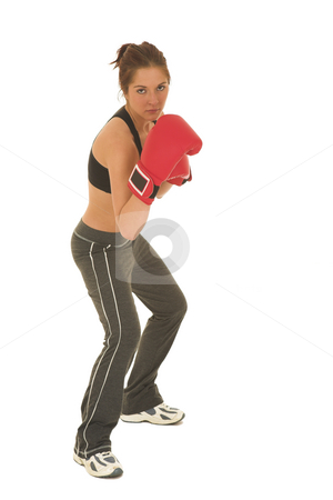 Boxer #12 Boxer #12 stock photo, Brunette with red boxing gloves by Sean Nel