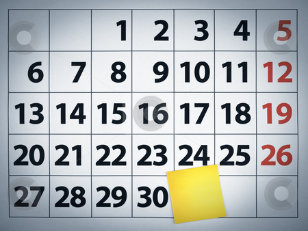 Blank sticky note on a calendar Blank sticky note on a calendar stock photo, Close up of a blank sticky note on a calendar post it on the 31st day. by Ignacio Gonzalez Prado