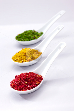 Spicery Spicery stock photo, Food series: three spoons with different spices by Gennady Kravetsky