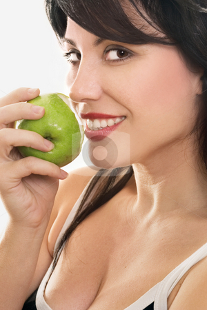To use this stock image in your creative project, please select the size you need over to the right and click the "Add to Cart" button.
Your downloaded image will come with the Cutcaster watermark removed so don’t worry about the watermark you see on this page. Forbidden Fruit - woman eating apple stock photo, A beautiful smiling woman eating a fresh green apple.
eg - health, diet, nutrition, sin, temptation, etc... by Leah-Anne Thompson