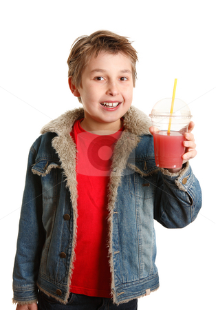 Happy healthy boy holding fresh fruit juice in clear cup Happy healthy boy holding fresh fruit juice in clear cup stock photo, A happy young boy holding a freshly made juice in a clear disposable cup. He is smiling cheerfully. by Leah-Anne Thompson