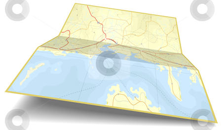 To use this stock image in your creative project, please select the size you need over to the right and click the "Add to Cart" button.
Your downloaded image will come with the Cutcaster watermark removed so don’t worry about the watermark you see on this page. Map folding stock vector clipart, Generic editable vector illustration of a folding coastline map by Robert Adrian Hillman