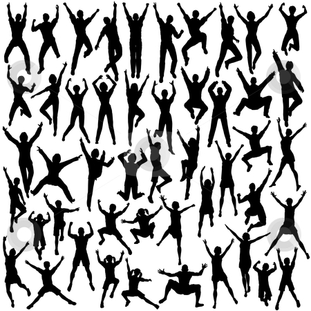 Celebration silhouettes Celebration silhouettes stock vector clipart, Set of editable vector silhouettes of people jumping and celebrating by Robert Adrian Hillman