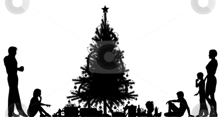 To use this stock image in your creative project, please select the size you need over to the right and click the "Add to Cart" button.
Your downloaded image will come with the Cutcaster watermark removed so don’t worry about the watermark you see on this page. Christmas eve stock vector clipart, Editable vector silhouette of a family around a Christmas tree with all elements as separate objects by Robert Adrian Hillman