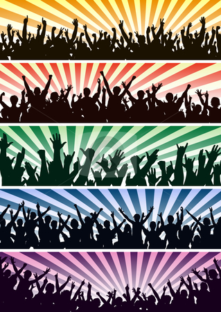 To use this stock image in your creative project, please select the size you need over to the right and click the "Add to Cart" button.
Your downloaded image will come with the Cutcaster watermark removed so don’t worry about the watermark you see on this page. Concert crowds stock vector clipart, Set of editable vector concert crowd silhouettes with all people as separate objects by Robert Adrian Hillman