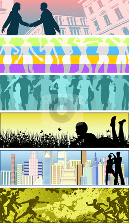People banners People banners stock vector clipart, Set of editable vector banners using people silhouettes by Robert Adrian Hillman