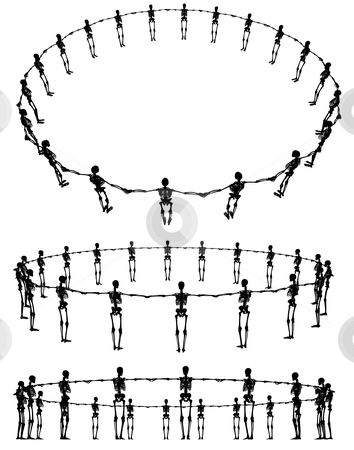To use this stock image in your creative project, please select the size you need over to the right and click the "Add to Cart" button.
Your downloaded image will come with the Cutcaster watermark removed so don’t worry about the watermark you see on this page. Skeleton rings stock vector clipart, Editable vector silhouettes of skeletons standing in a ring from three different angles by Robert Adrian Hillman