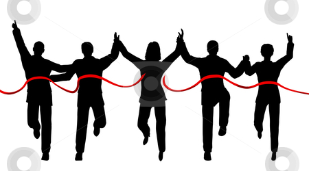 To use this stock image in your creative project, please select the size you need over to the right and click the "Add to Cart" button.
Your downloaded image will come with the Cutcaster watermark removed so don’t worry about the watermark you see on this page. Winning team stock vector clipart, Silhouettes of a business team crossing a finishing line with each person as a separate object by Robert Adrian Hillman