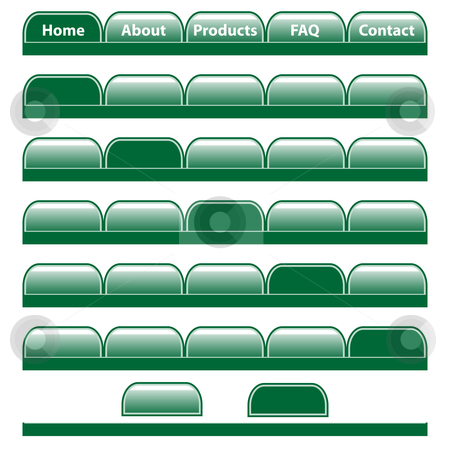To use this stock image in your creative project, please select the size you need over to the right and click the "Add to Cart" button.
Your downloaded image will come with the Cutcaster watermark removed so don’t worry about the watermark you see on this page. Web buttons navigation bars set. Isolated on white. stock vector clipart, Web buttons, green navigation bars set with individual blank tabs. Isolated on white. by toots77
