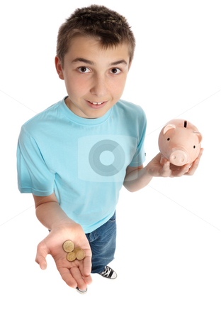 To use this stock image in your creative project, please select the size you need over to the right and click the "Add to Cart" button.
Your downloaded image will come with the Cutcaster watermark removed so don’t worry about the watermark you see on this page. Boy holding coins for money box stock photo, A boy with coins in the palm of his hand and money box in the other. by Leah-Anne Thompson