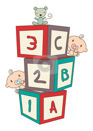 Colorful vector illustration showing a baby's building blocks, Colorful vector illustration showing a baby's building blocks,