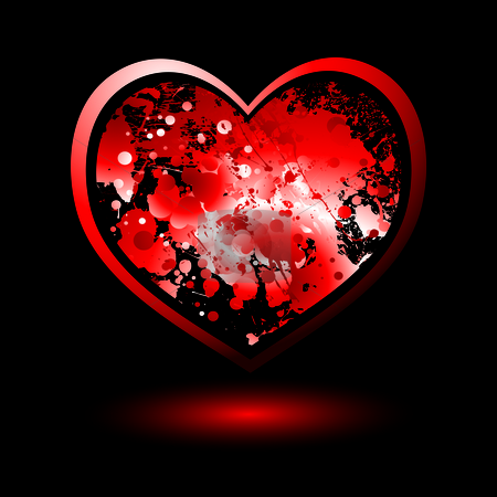 red love heart outline. Red love heart with ink splat