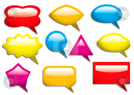 Speech bubbles solid Speech bubbles solid stock vector clipart, Collection of speech bubbles in primary colours and light reflection by Michael Travers