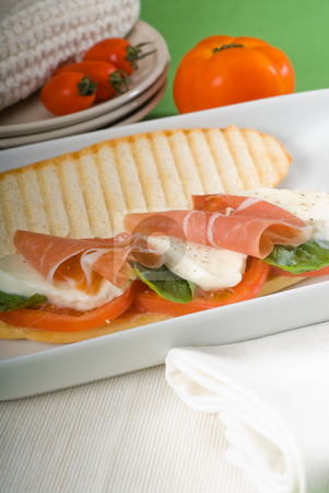 Panini caprese and parma ham Panini caprese and parma ham stock photo, Panini sandwich with fresh caprese and parma ham by Francesco Perre
