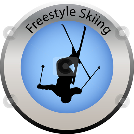 Winter game button freestyle skiing Winter game button freestyle skiing stock vector clipart, Winter game button freestyle skiing by Petra Roeder