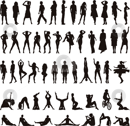 To use this stock image in your creative project, please select the size you need over to the right and click the "Add to Cart" button.
Your downloaded image will come with the Cutcaster watermark removed so don’t worry about the watermark you see on this page. Vector Silhouettes Women stock vector clipart, Women Collection, black on white vector silhouettes illustration by Vladim?