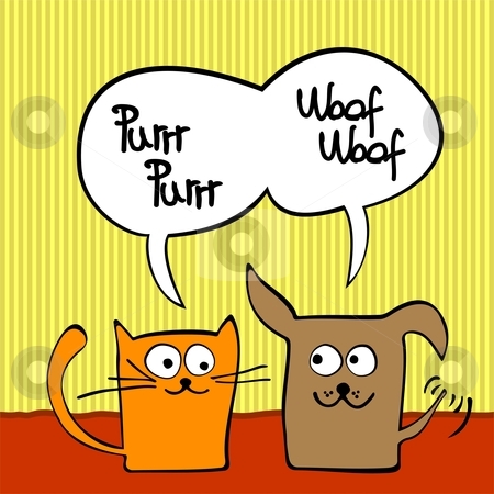 To use this stock image in your creative project, please select the size you need over to the right and click the "Add to Cart" button.
Your downloaded image will come with the Cutcaster watermark removed so don’t worry about the watermark you see on this page. Cat and dog stock vector clipart, Cute cartoon cat and dog with speech bubbles. by Zsofia Szegedy