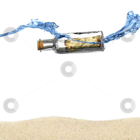 Message in a Bottle Message in a Bottle stock photo, Message in a bottle floating in an ocean above sand. by Christopher Nuzzaco