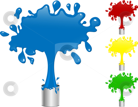 Blue, Red, Yellow and Green Paint Splash Buckets. Blue, Red, Yellow and Green Paint Splash Buckets. stock vector clipart, Blue, Red, Yellow and Green Paint Splash Buckets. Editable Vector Illustration by AUGUSTO CABRAL