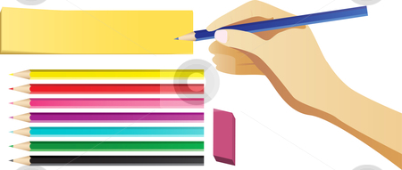 Hand writing on note with set of colored pencils. Hand writing on note with set of colored pencils. stock vector clipart, Hand writing on note with set of colored pencils. by AUGUSTO CABRAL