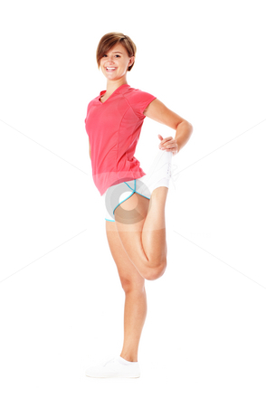 To use this stock image in your creative project, please select the size you need over to the right and click the "Add to Cart" button.
Your downloaded image will come with the Cutcaster watermark removed so don’t worry about the watermark you see on this page. Young Fitness Woman in Red Shirt Stretching, Isolated on White stock photo, Young woman in red shirt stretching, isolated on white, from a complete series of photos. by Christopher Nuzzaco