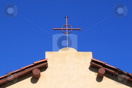 Church Cross Church Cross stock photo, Church top with a cross and blue sky in the background by Henrik Lehnerer