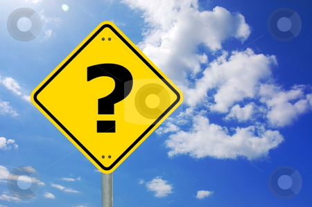 Interrogation mark Interrogation mark stock photo, Interrogation mark on yellow road sign and copyspace by Gunnar Pippel