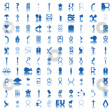 100 blue icons 100 blue icons stock vector clipart, 100 blue icons over a white background by Richard Laschon