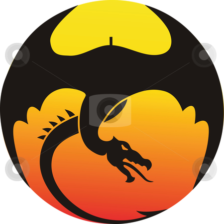 Dragon Dragon stock vector clipart, Dragon Silhouette in Sphere - Tattoo Vector by Zanna Vilkova