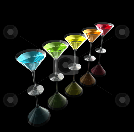 3D cocktail glasses 3D cocktail glasses stock photo, Cocktail glasses isolated on a black background. three dimensional illustration by Laurent Davoust