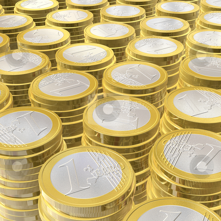 One euro coins One euro coins stock photo, Three dimensional euro coins - illustration by Laurent Davoust