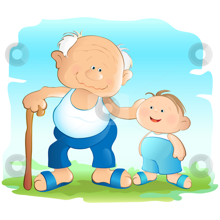 To use this stock image in your creative project, please select the size you need over to the right and click the "Add to Cart" button.
Your downloaded image will come with the Cutcaster watermark removed so don’t worry about the watermark you see on this page. Grandfather stock vector clipart, Illustration of a kind grandfather and his grandchild. by Neda Sadreddin