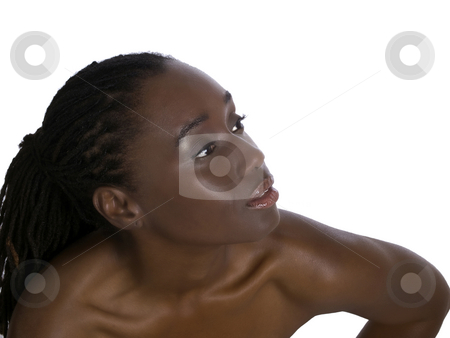 To use this stock image in your creative project, please select the size you need over to the right and click the "Add to Cart" button.
Your downloaded image will come with the Cutcaster watermark removed so don’t worry about the watermark you see on this page. Bare shoulder portrait of pretty black woman stock photo, Beautiful African American woman portrait bare shoulders by Jeff Cleveland