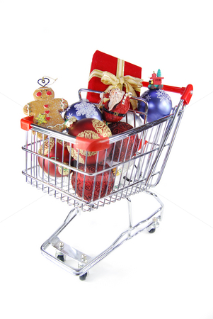 To use this stock image in your creative project, please select the size you need over to the right and click the "Add to Cart" button.
Your downloaded image will come with the Cutcaster watermark removed so don’t worry about the watermark you see on this page. Christmas shopping for fun stock photo, Red present and ornaments in a shopping cart by Christy Thompson