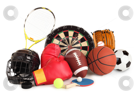 To use this stock image in your creative project, please select the size you need over to the right and click the "Add to Cart" button.
Your downloaded image will come with the Cutcaster watermark removed so don’t worry about the watermark you see on this page. Sports and Games Arrangement stock photo, This is an arrangement of several sports items. by Denis Pepin