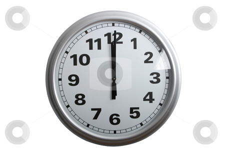 12 o'clock 12 o'clock stock photo, A stylish wall clock showing 12 o'clock, isolated on white with clipping path by Johann Helgason