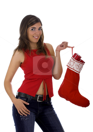 To use this stock image in your creative project, please select the size you need over to the right and click the "Add to Cart" button.
Your downloaded image will come with the Cutcaster watermark removed so don’t worry about the watermark you see on this page. Christmas woman stock photo, Christmas season! Different poses of a beautiful woman with a Christmas Socks full of small gifts inside. by ikostudio