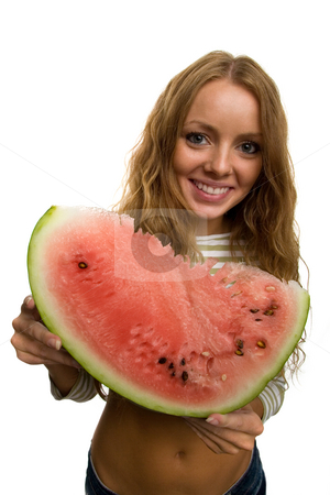 Girl holding piece of watermelon Girl holding piece of watermelon stock photo, Girl holding a piece of watermelon by Dmitry Skutin