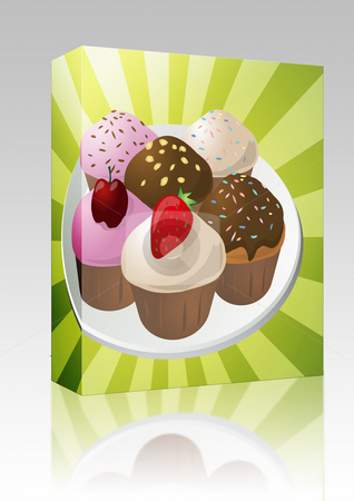 Assorted cupcakes box package Assorted cupcakes box package stock photo, Software package box Fancy decorated assorted cupcakes illustration clip art by Kheng Guan Toh