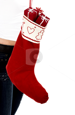 To use this stock image in your creative project, please select the size you need over to the right and click the "Add to Cart" button.
Your downloaded image will come with the Cutcaster watermark removed so don’t worry about the watermark you see on this page. Christmas woman stock photo, Christmas season! Different poses of a beautiful woman with a Christmas Socks full of small gifts inside. by ikostudio