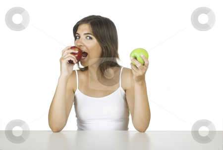 Apple diet Apple diet stock photo, Beautiful young woman holding a green and a red apple by ikostudio