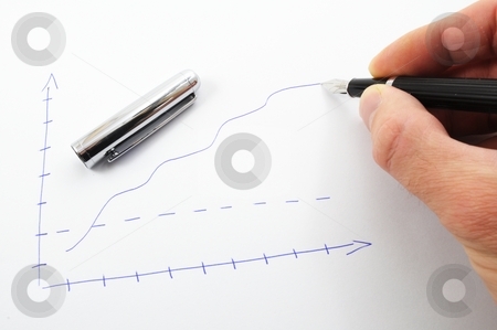 Hand and business chart Hand and business chart stock photo, Hand pen and paper with business chart illustration by Gunnar Pippel